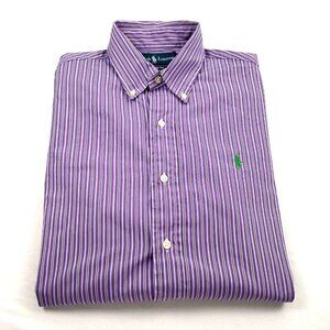 Ralph Lauren Mens Custom Fit Purple Stripe Long Sleeve Dress Shirt Size 15 32/33